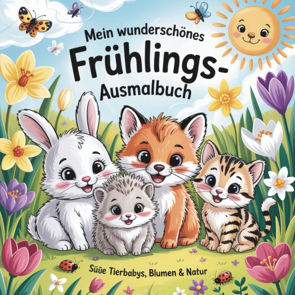 Mein wunderschönes Frühlings-Ausmalbuch: Süße Tierbabys,Blumen & Natur