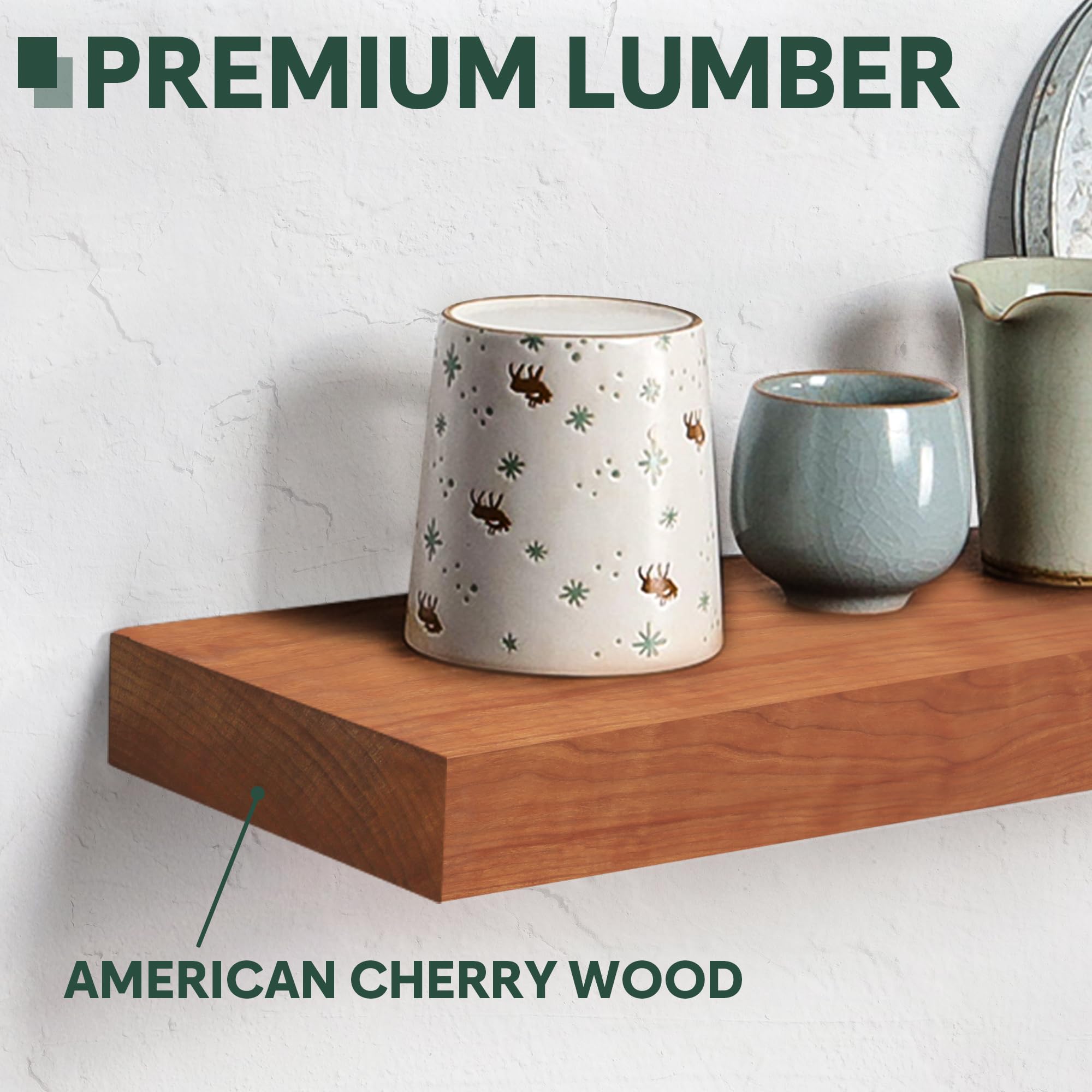 ACTESE Cherry Wood Floating Shelves for Wall Mount,Thicker and Wider Sturdy Wood Shelf for Bedroom, Bathroom, Kitchen and Living Room Decor,36 x 6 x 1.5 inch, Set of 2 (Cherry, 36