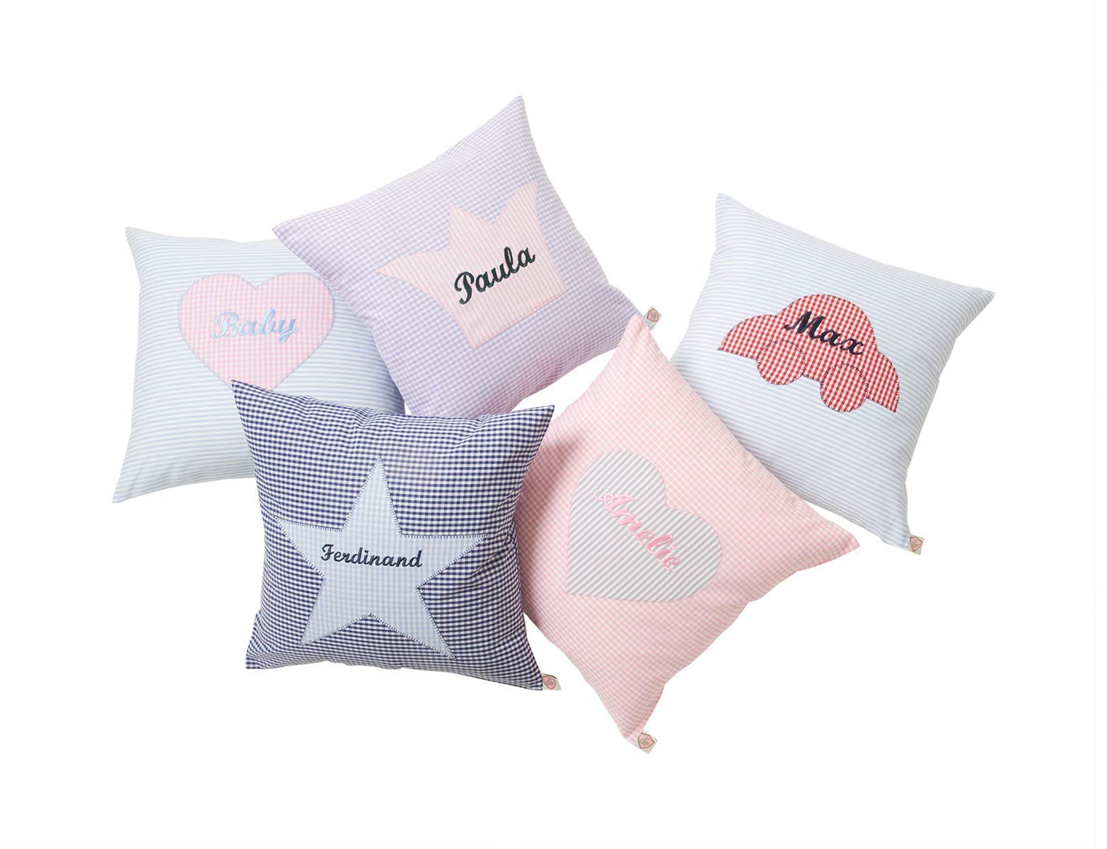 Kissen personalisiert VICHY dunkelblau mit Stern von paula & ferdinand - Kissen mit Name - Geschenk zur Geburt und Taufe