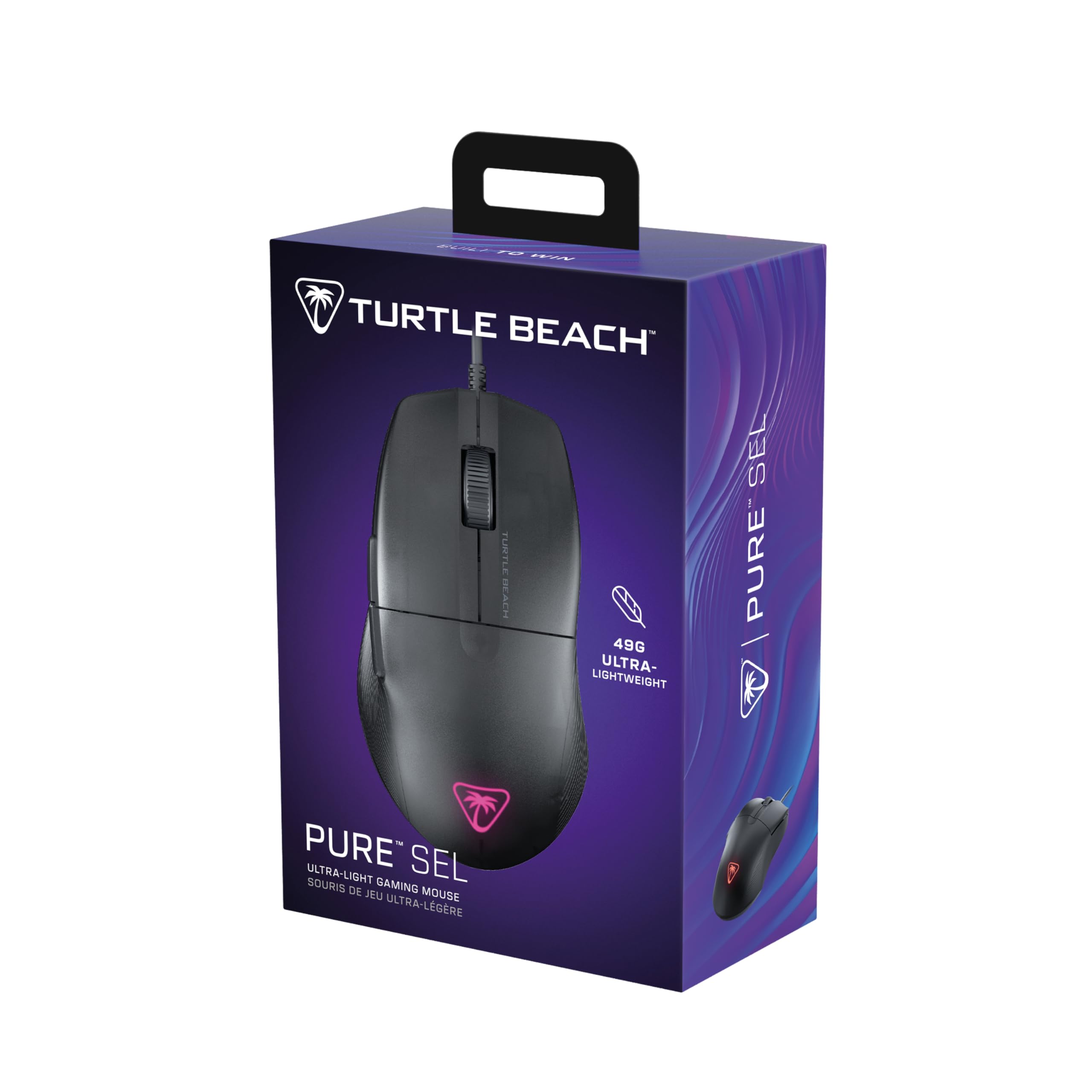 Turtle Beach Pure SEL - Souris Gaming Ergonomique ultralégère RGB, capteur Optique DPI 8K, Touches mécaniques, système de prétension, Patins en PTFE Pur, éclairage RGB - Noir