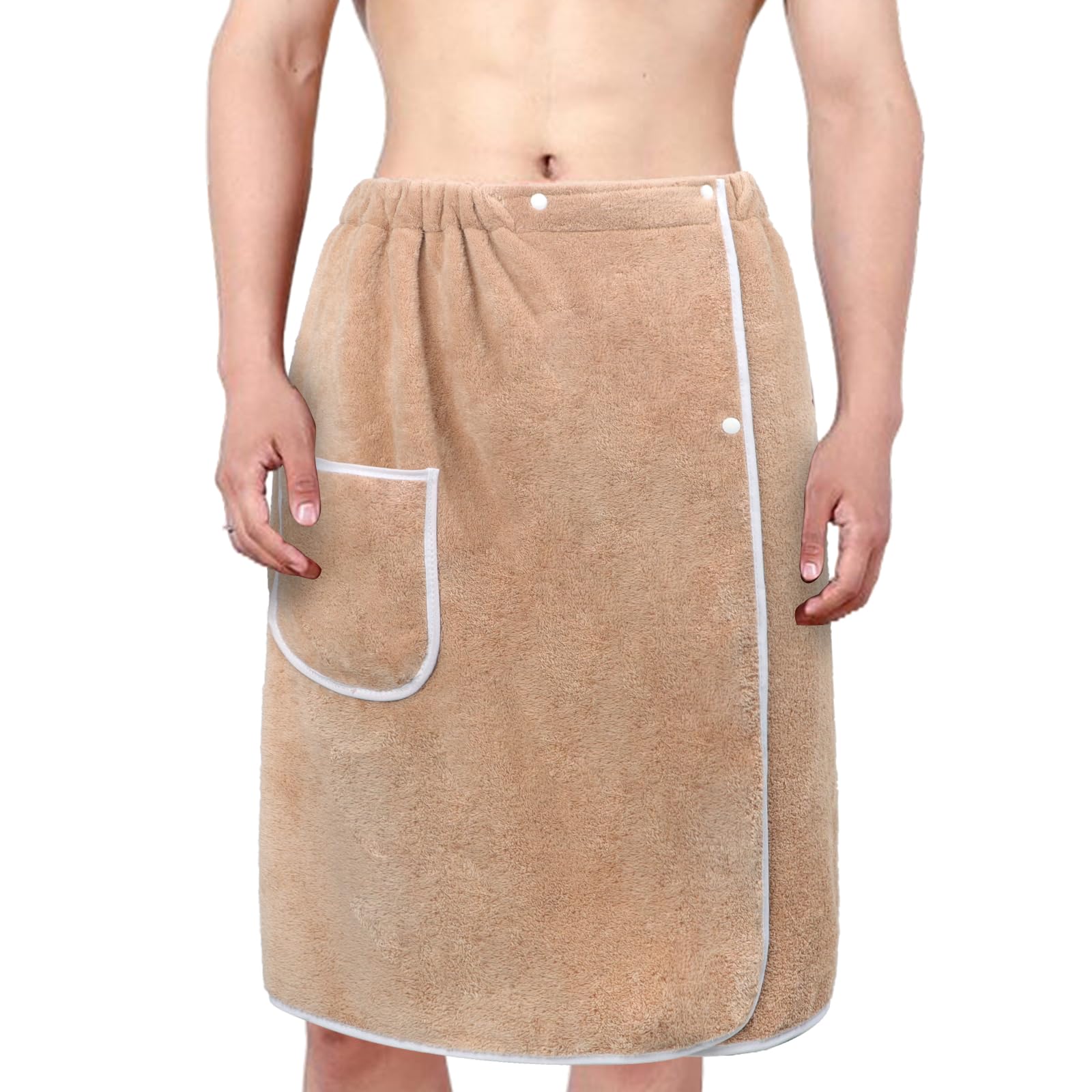 IPENNY Men’s Absorbent Body Wrap Bath Towel Soft Cozy Bathrobe Quick Dry Microfibre Sarong Kilt with Pocket & Adjustable Closure- For Home Pool Shower Bath Gym Sauna, One Size Fits Most