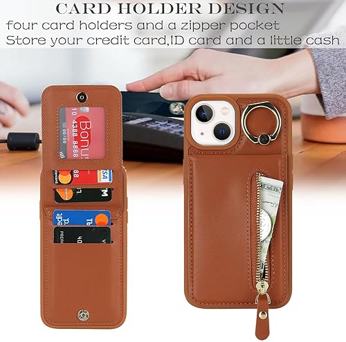 Miniatura 2 de Funda para iPhone 13 con tarjetero para mujer, para iPhone 13, funda de teléfono con tarjeta de crédito con anillo de soporte, cremallera, a prueba