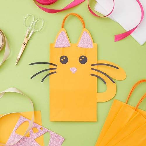 Miniatura 2 de BLUE PANDA Paquete de 25 bolsas de regalo naranjas con asas, bolsas de papel de tamaño mediano para cumpleaños, bodas, minoristas (8 x 3.9 x 10