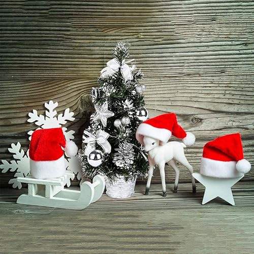 Miniatura 5 de Peyan Mini árbol de Navidad, árbol de Navidad artificial de mesa de 16 pulgadas con luces LED, base, adornos de bola de Navidad y lazos, árbol de