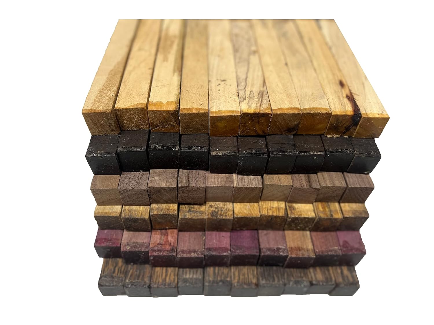 Exotic Wood Zone | Pack of 60 Pen Blanks - Mango, Black Palm, Purpleheart, Tamarind, Ebony, Walnut (10 Each)| 3/4 x 3/4 x 6