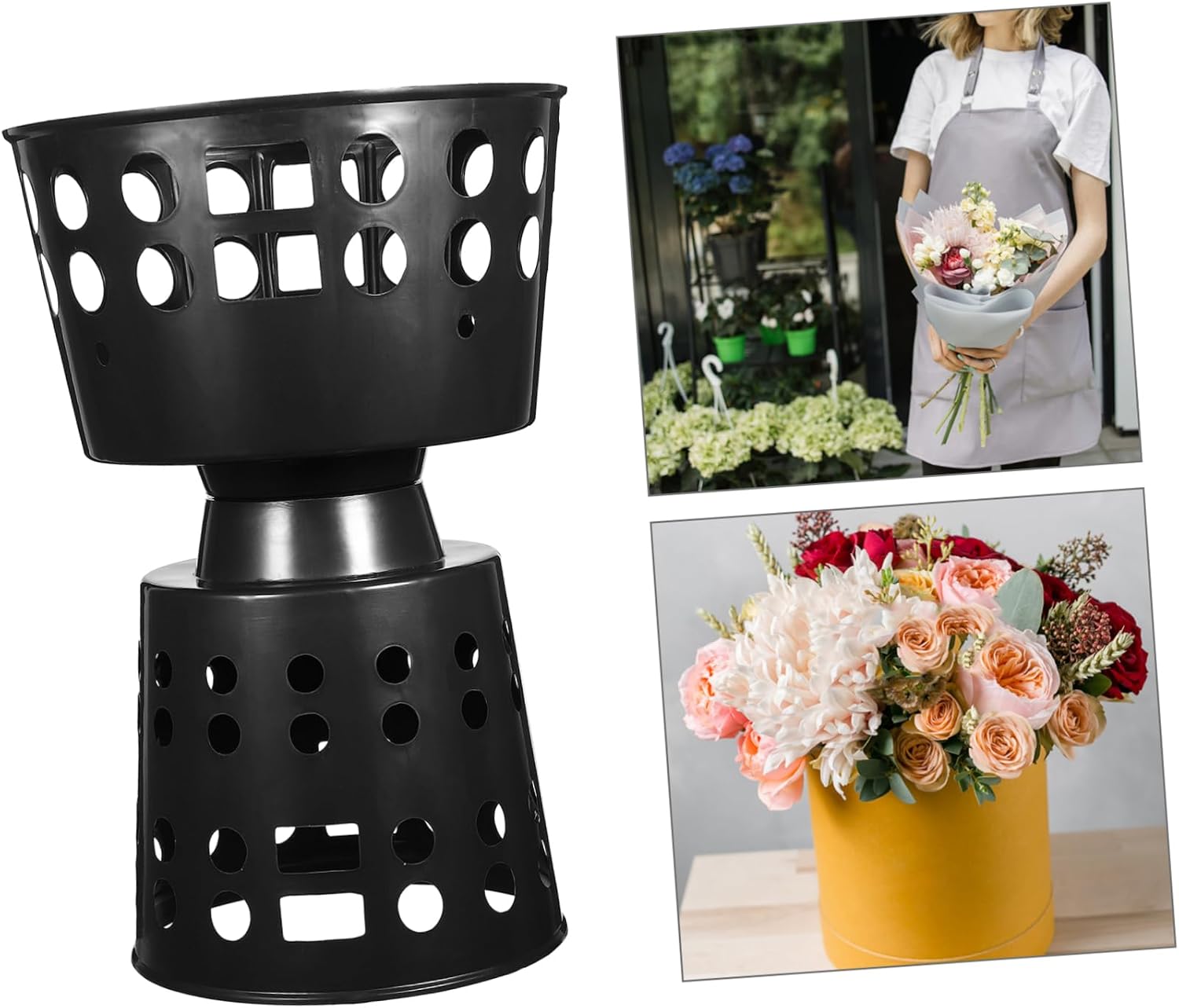 DOITOOL 4 Pcs Plastic Bouquet Holder Flower Base for Floral Arrangement, Black Fixing Tool Liner Packaging Material for Florist Supplies, DIY Bridal Bouquets