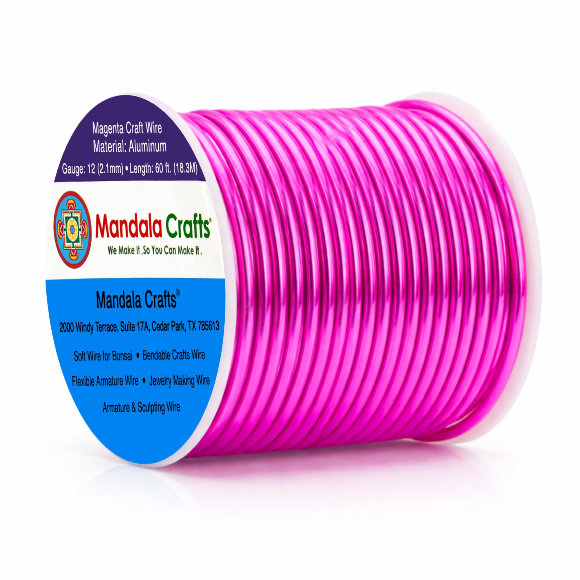 Mandala Crafts 12 Gauge Magenta Anodized Aluminum Craft Wire, 60 FT