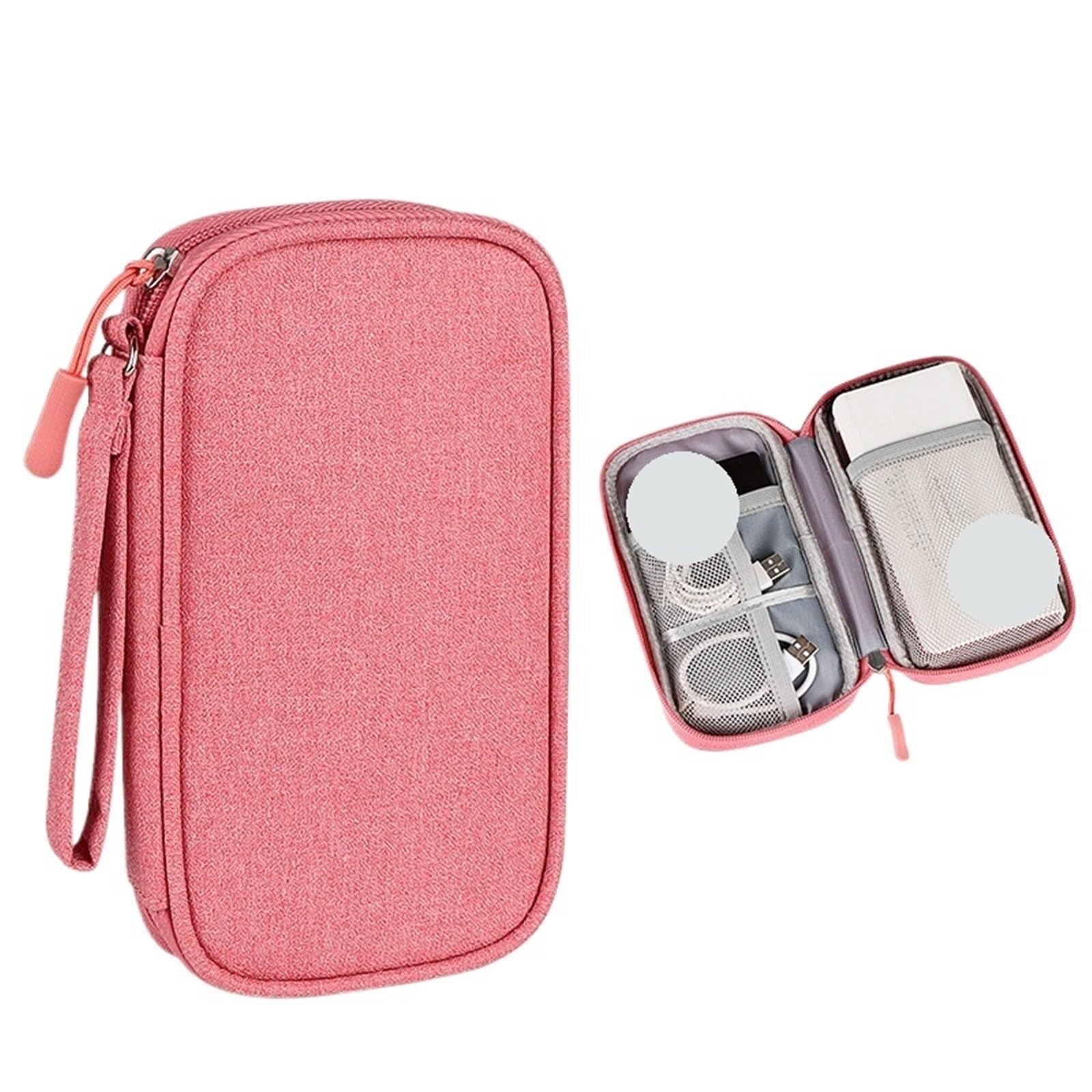 Torba na akcesoria elektroniczne, Torba podróżna na kable Przenośna torba do przechowywania danych cyfrowych Ładowarka kabel transmisji Akcesorium organizera(1 Layer pink)