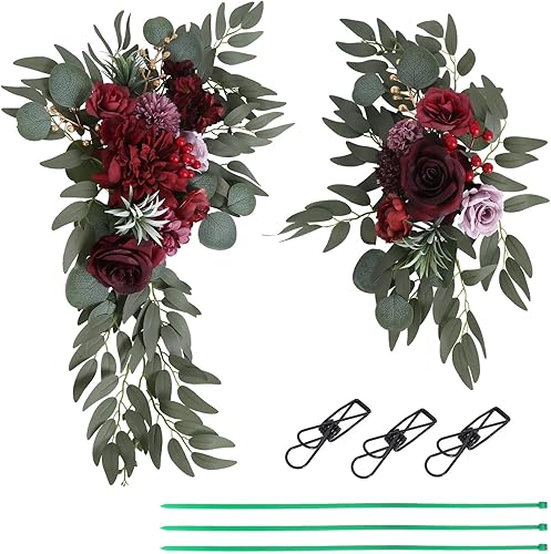 2 guirnaldas florales, flores rosadas, flores para arco de boda, para decoración de boda, para recepción, rosas falsas rosas, combo de guirnaldas de