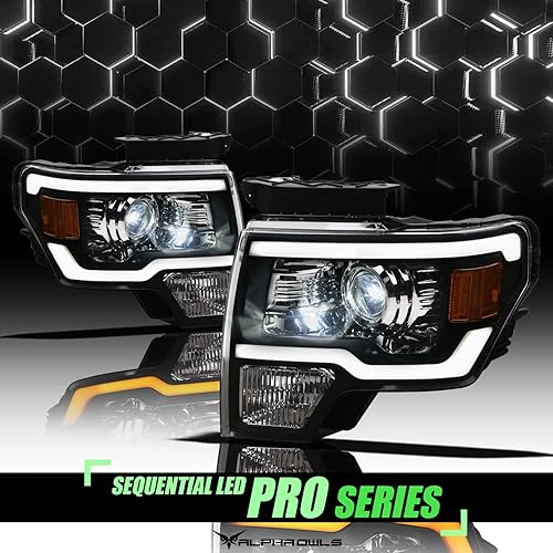Miniatura 10 de Alpha Owls 8711514 - Faros delanteros de proyector con barra LED secuencial Switchback y luz de arranque, color ámbar negro para modelos halógenos