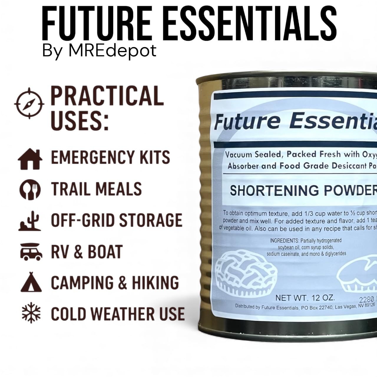 Future Essentials Shortening Powder – Shelf-Stable Shortening for Baking & Frying – Cooking Fat for Emergency & Daily Use – Long Shelf Life & Made in the USA – 12 oz, #2.5 Can
