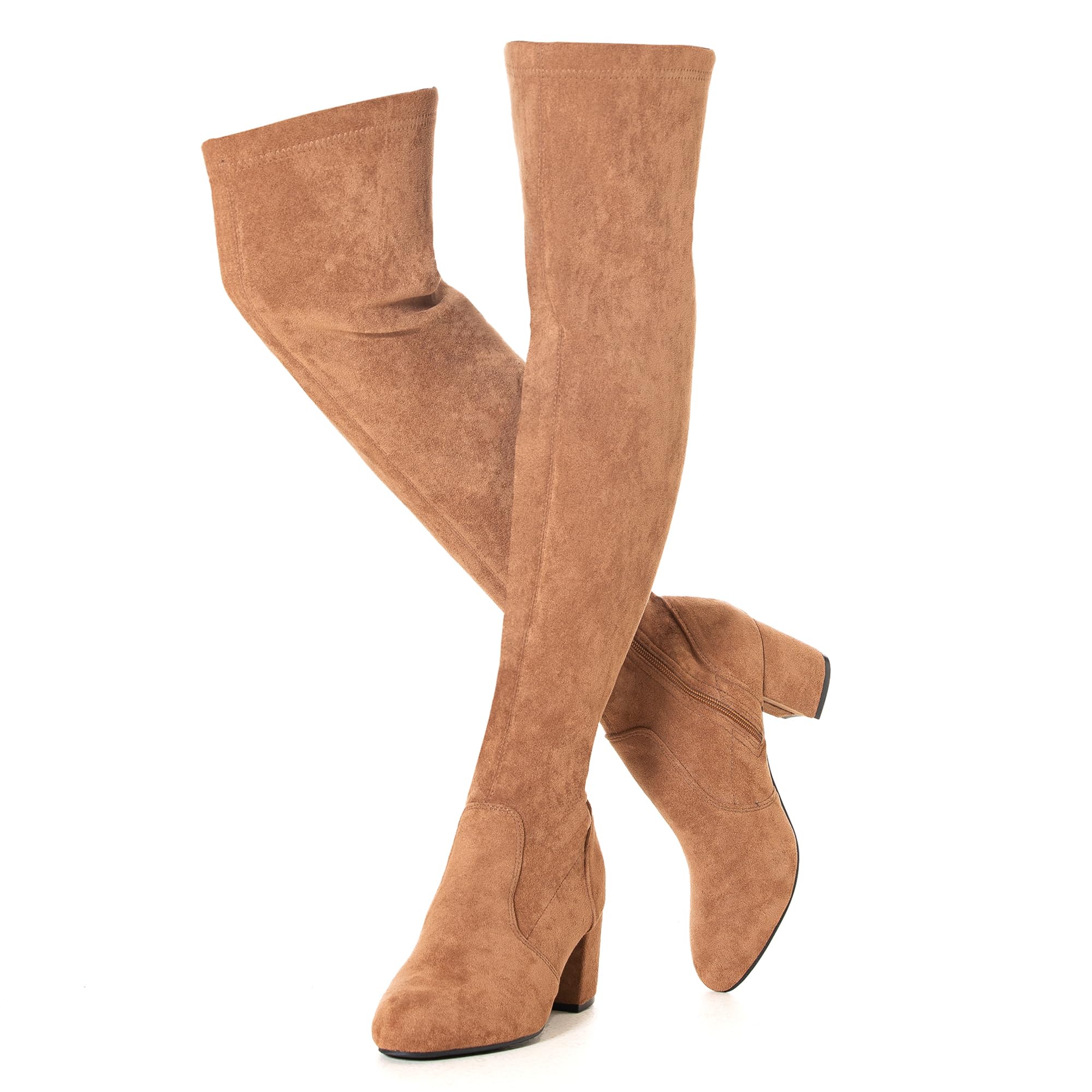 N N G Women Over the Knee Boots Low Heel Winter Block Suede Thigh High Chunky OTK Long