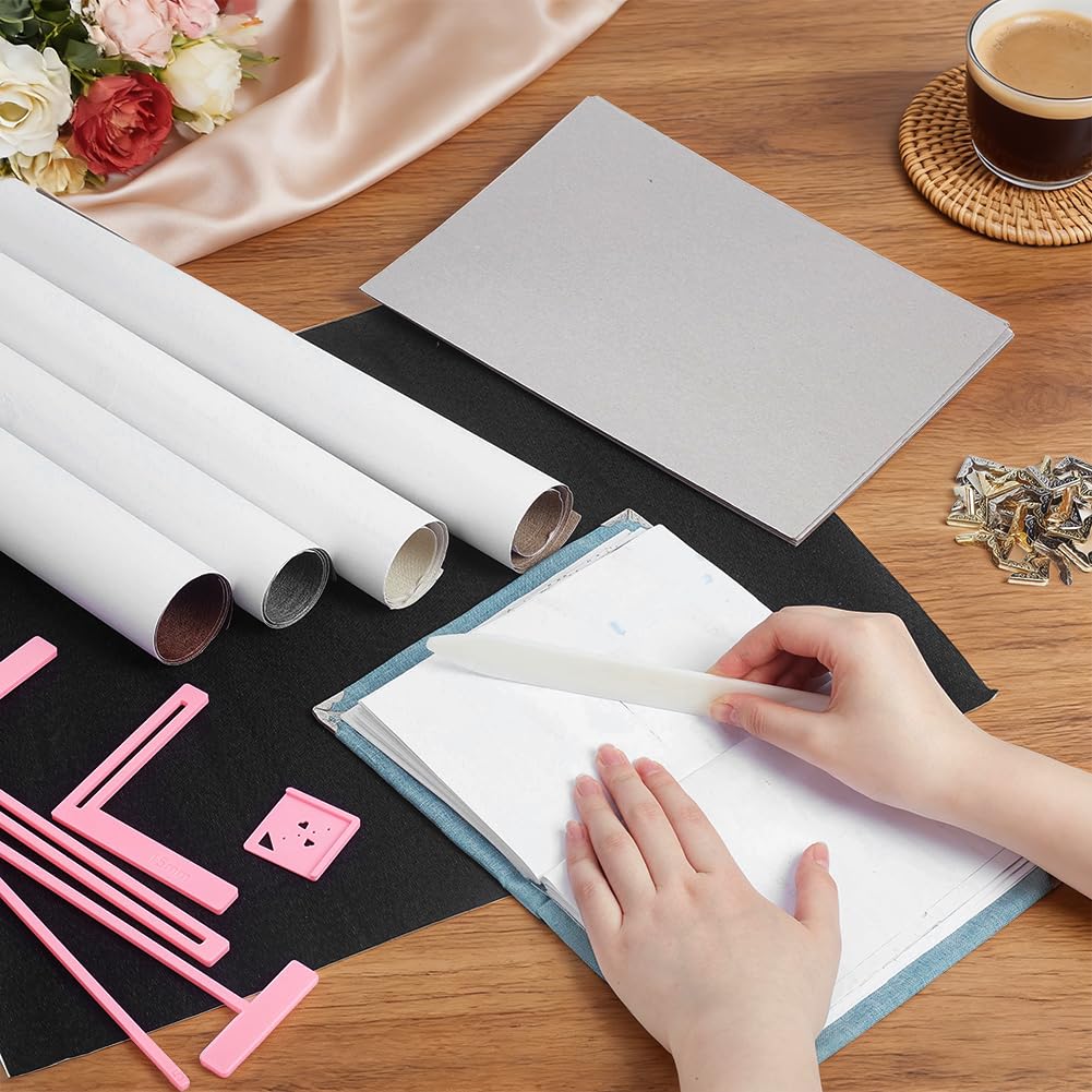 NBEADS Kit Per Rilegatura Libri, 5 Copertine Lino 40 Protezioni Angolari Ferro 1 Stoffa Cotone 5 Cartoni 2 Aprilettere, Blu