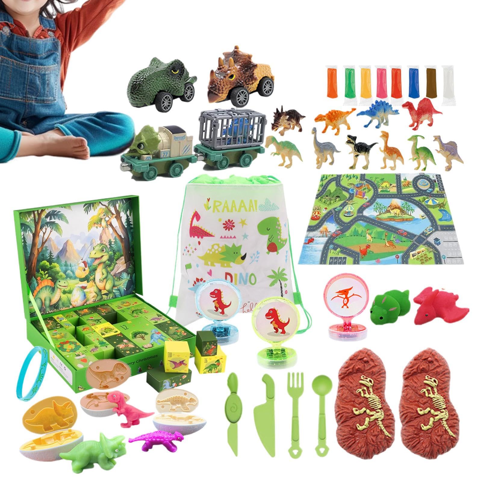 Dinosaurier Adventskalender Weihnachten 2025 24 Tage Spielzeugfahrzeug | Kinder Auto Spielzeug Countdown Kalender für Kinder Sammler Wohnzimmer Schlafzimmer Studierzimmer Partygastgeschenk Winterf