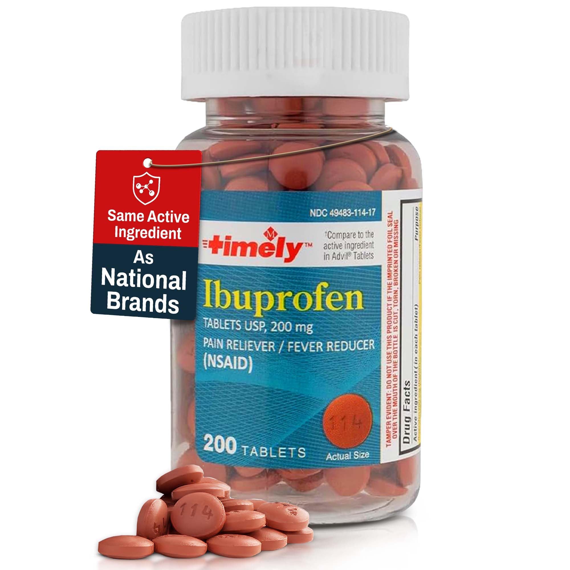 TIME-Cap Labs 200 Tablets Ibuprofen 200mg Coated - Pain Reliever & Fever Reducer (NSAID) for Adults, Helps with Headache, Back Pain, Muscle Aches, Toothaches, Menstrual Cramps & Minor Arthritis Pain