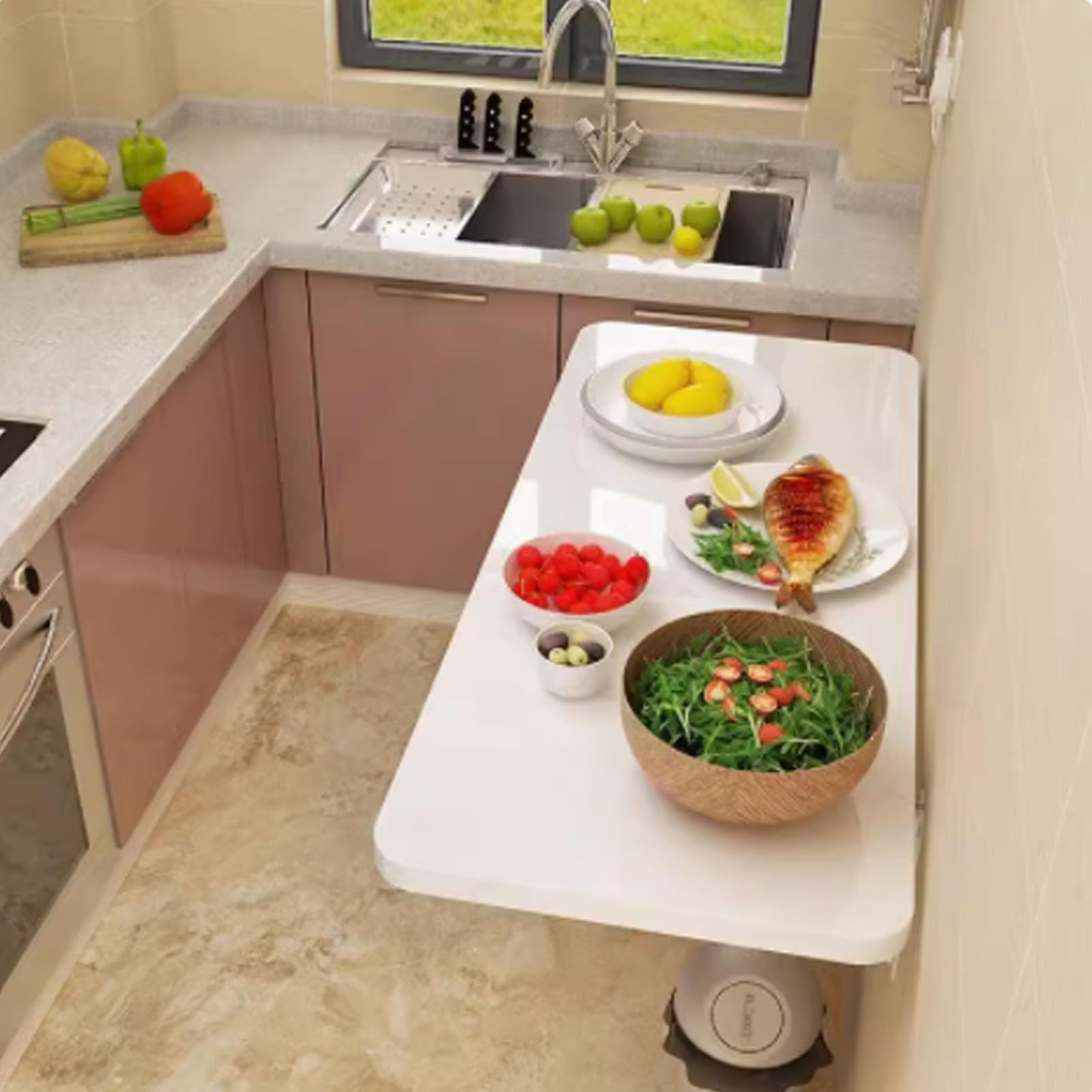 Mesa plegable de barra de desayuno montada en la pared, mesa plegable para cocina, lavandería, oficina en casa, baño, diseño de ahorro de espacio blanco (60 x 30 cm)