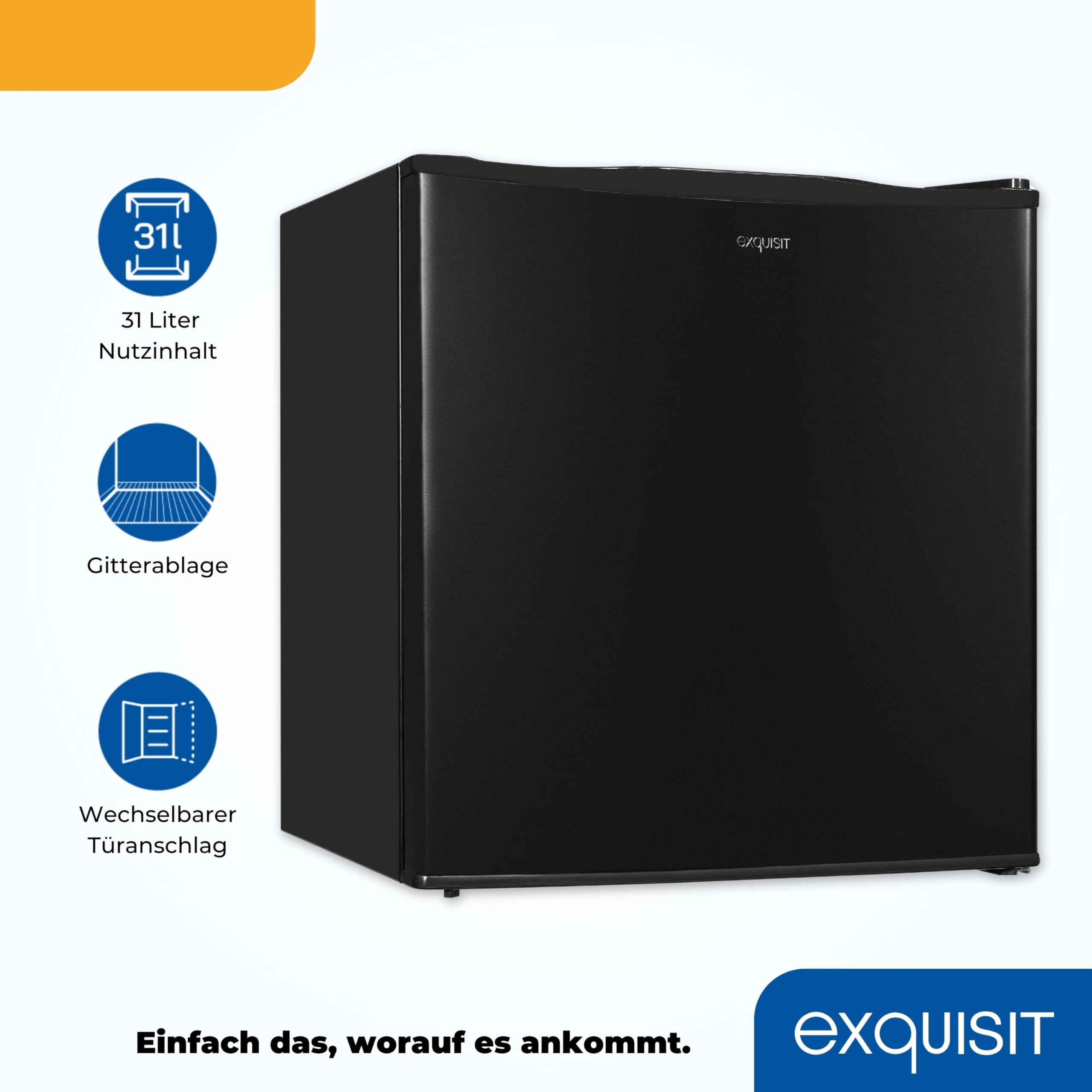 Exquisit GB40-150E Mini-Gefrierschrank Schwarz - 31 L Gefrierbox Klein | 4-Sterne Tiefkühlschrank kompakt - Ideal für Büro & Camping - 50,5 cm hoch - Leise 39 dB - Energieeffizienz E