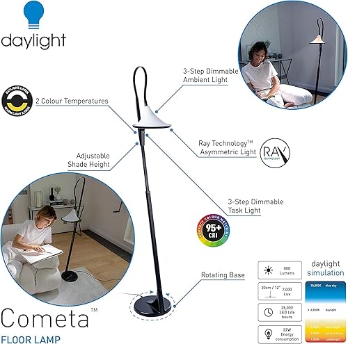 Miniatura 9 de The daylight Company - Lámpara de mesa Cometa - Tecnología Ray - Temperatura de color 6,000 K  2,700 K - Puerto USB integrado - LED brillante 95+