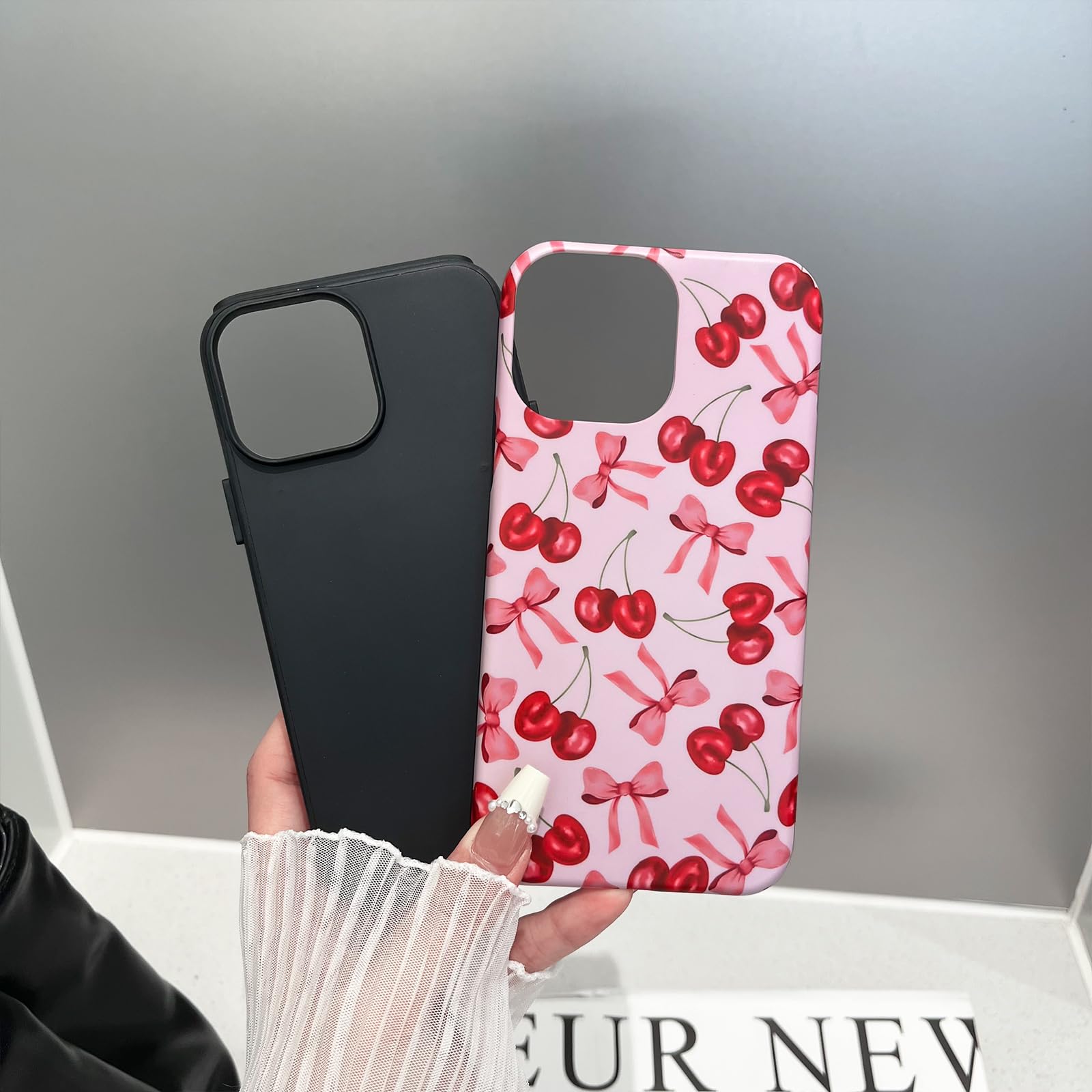 Branple Compatible With IPhone 16 Pro Case,Cute Pink Cherry Bow Pattern With Shockproof Slim Soft TPU And Hard PC Protective Cover For Women Designed For IPhone 16 Pro Case (Frosted