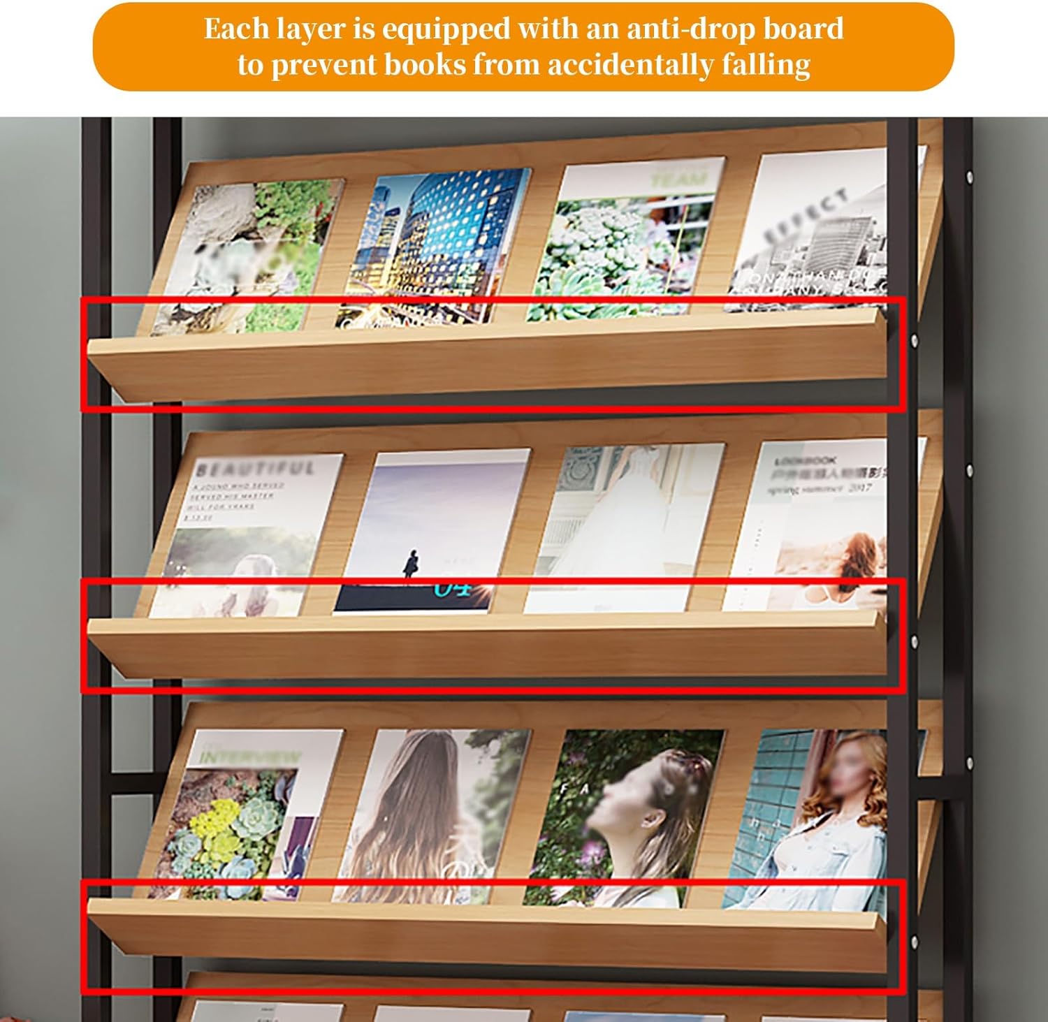 Magazine Display Racks Floor Standing Display Stand 5-tier design Large storage capacity Periodical Flyer Rack Stable and load-bearing Suitable for many occasions(Gray,100cm)