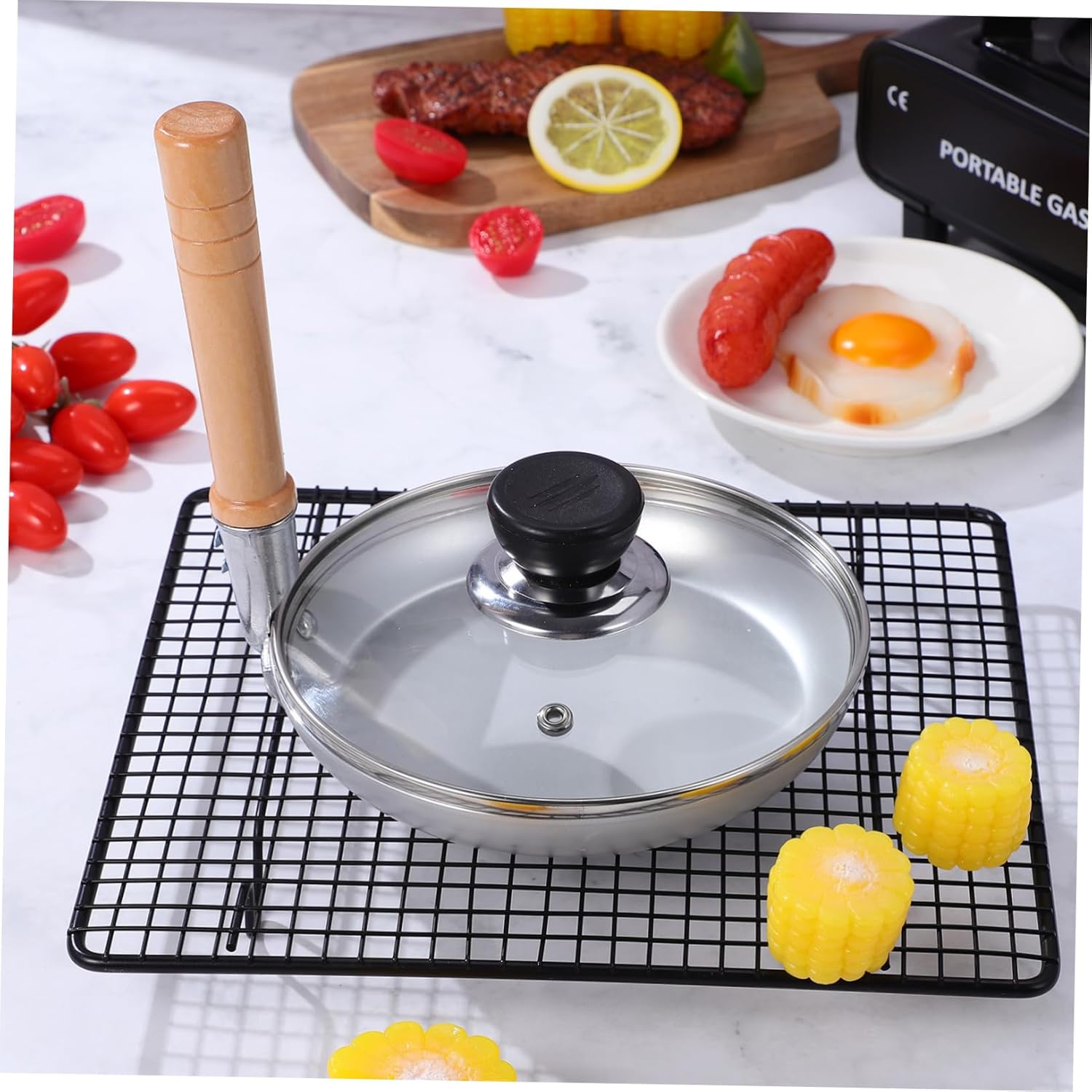 Nonstick Frying Pan for Breakfast Cooking Japanese Tamagoyaki Omelet Lid Vertical Handle