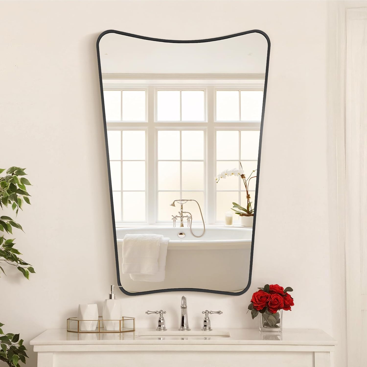 Dorlicecass Bathroom Mirror- Irregular Wall Mirror Espejos Decorative 22"x30" Black Aviation Aluminum Alloy Frame for Bathroom, Bedroom, Living Room, Cloakroom, Entryway
