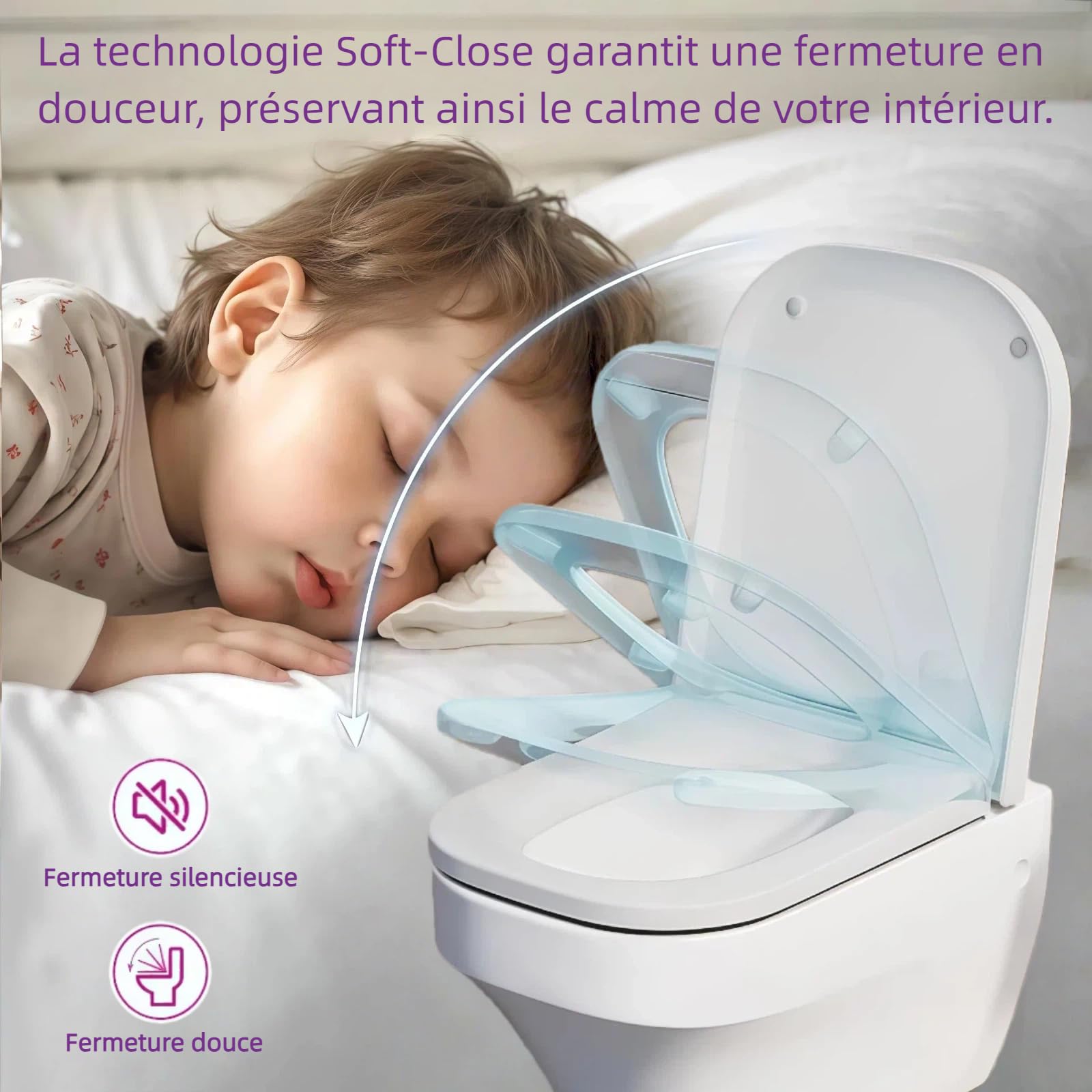 Abattant WC Forme Carrée, Cuvette Toilette avec Frein de Chute, Lunette WC Blanche, Siège de Toilette Universel, Testée jusqu'à 150kg