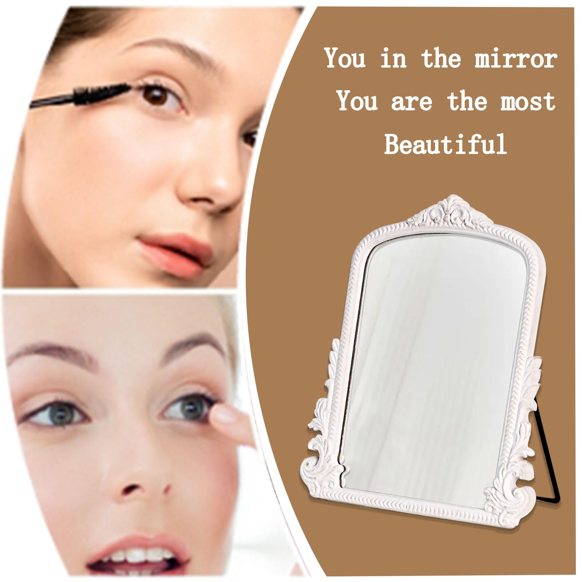 Vintage Arched Tabletop Vanity Mirror with Foldable Easel