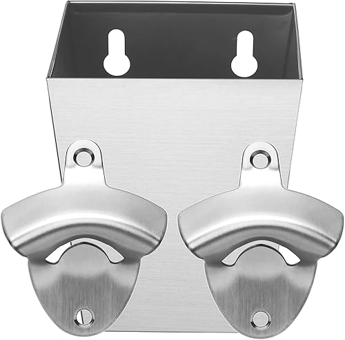 Abridor de botellas de cerveza de acero inoxidable para exteriores, montado en la pared con tapa colector aberturas de drenaje estrechas (plata