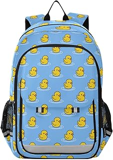 JHKKU Cartoon Cute Duck School Backpack for Boys Girls Portable Wide Shoulder Strap Elementary School Bag Lightweight Travel Daypack with Reflective Strip