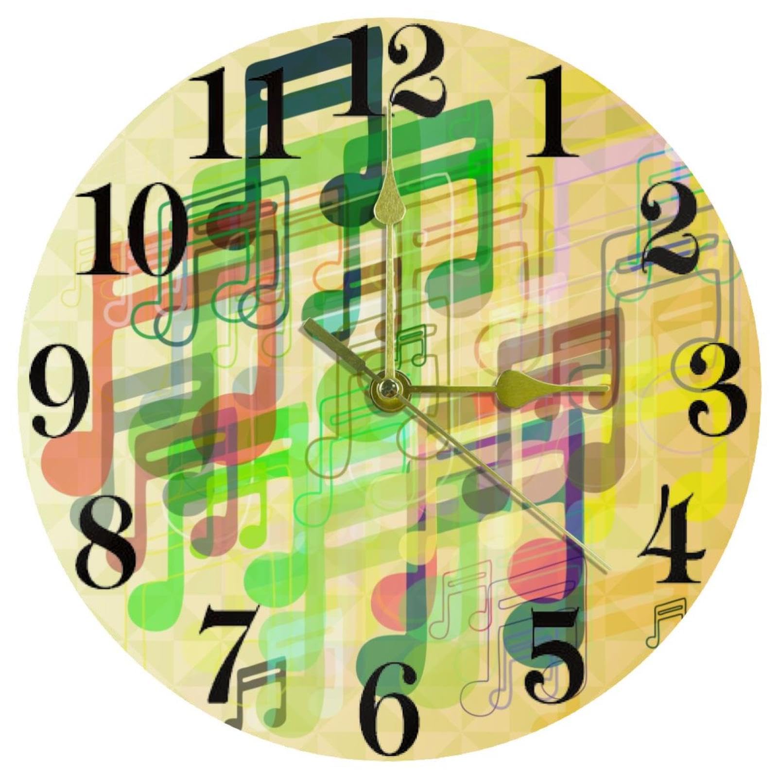 Horloge murale pour cuisine et bureau ronde et silencieuse notes de musique
