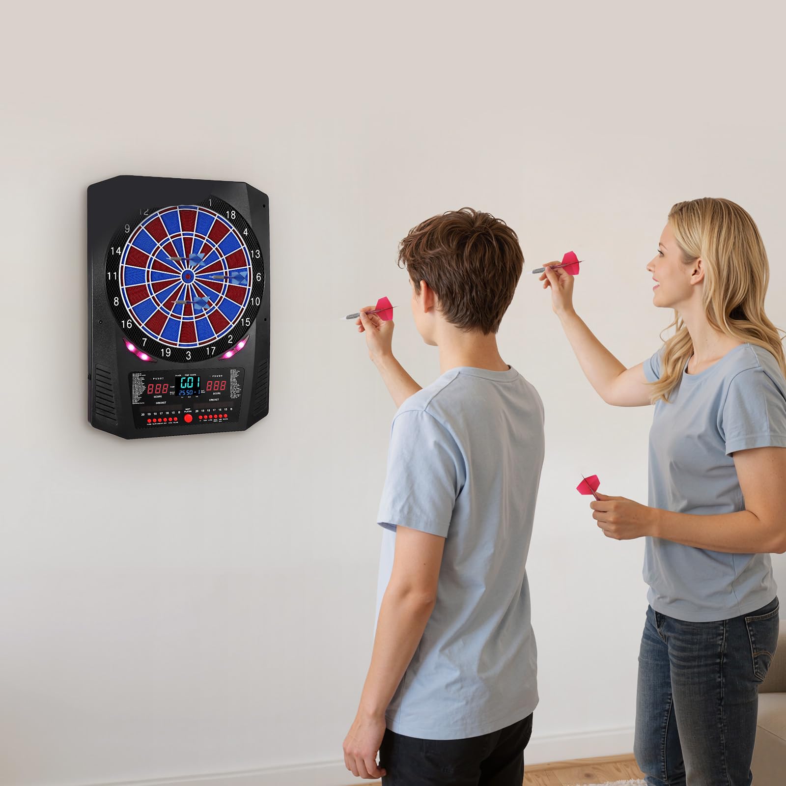 VEVOR Diana Electrónica 43 Juegos 200 Variantes 8 Jugadores 6 Ejes Dardos Marcador LCD PP ABS 517 x 424 x 30 mm