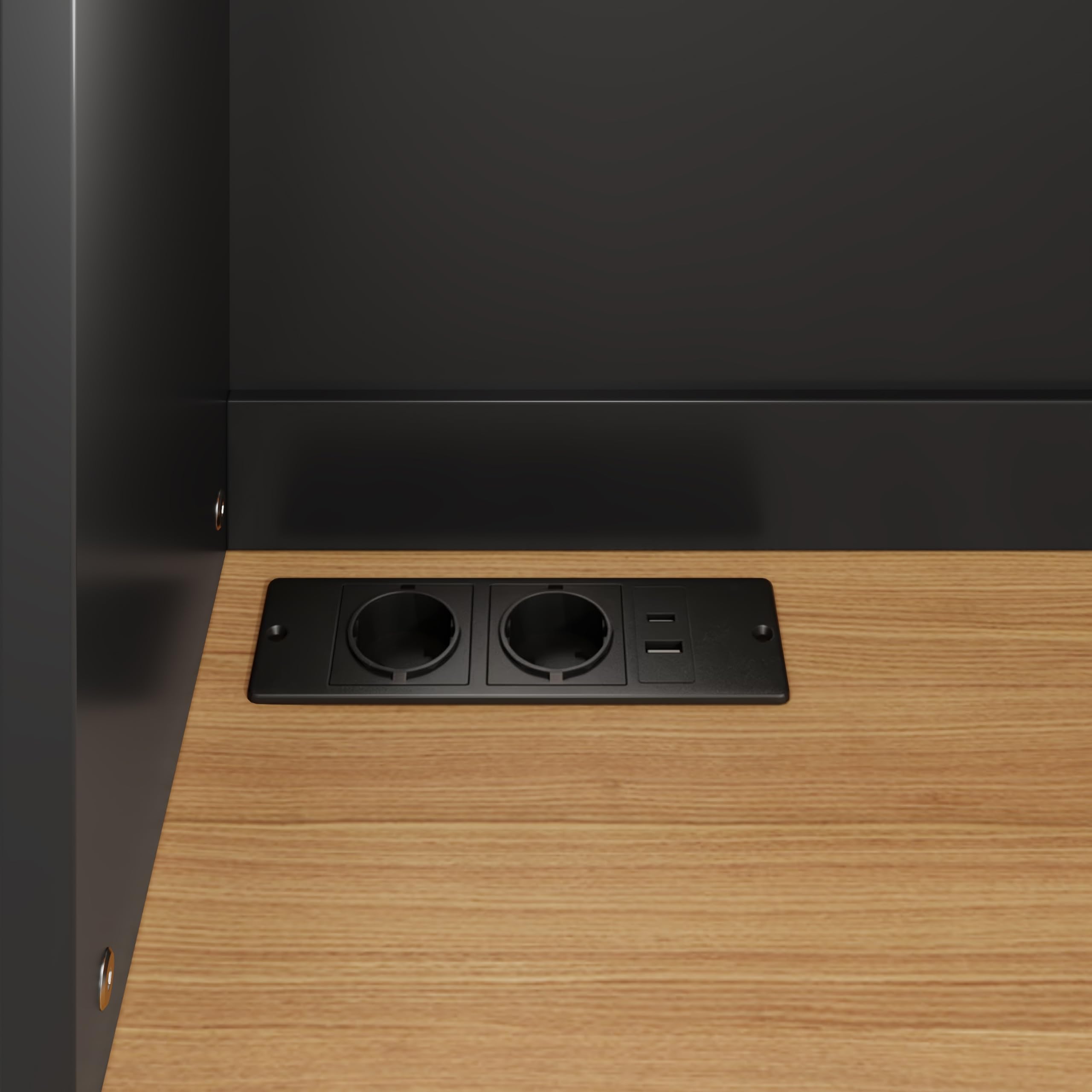 Küchenbuffet mit LED und Steckdosen, Schwarz | 120 x 40 x 180 cm | USB-A/USB-C | Gasdruckklappe | Verstellbare Böden