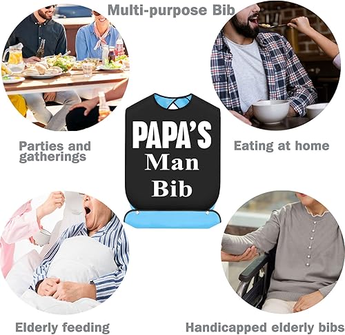 Vista 5 de BWWKTOP Babero para hombre de papá con atrapasamigas, regalo para padre, ajustable, para comer y comer, protectores para adultos, papá