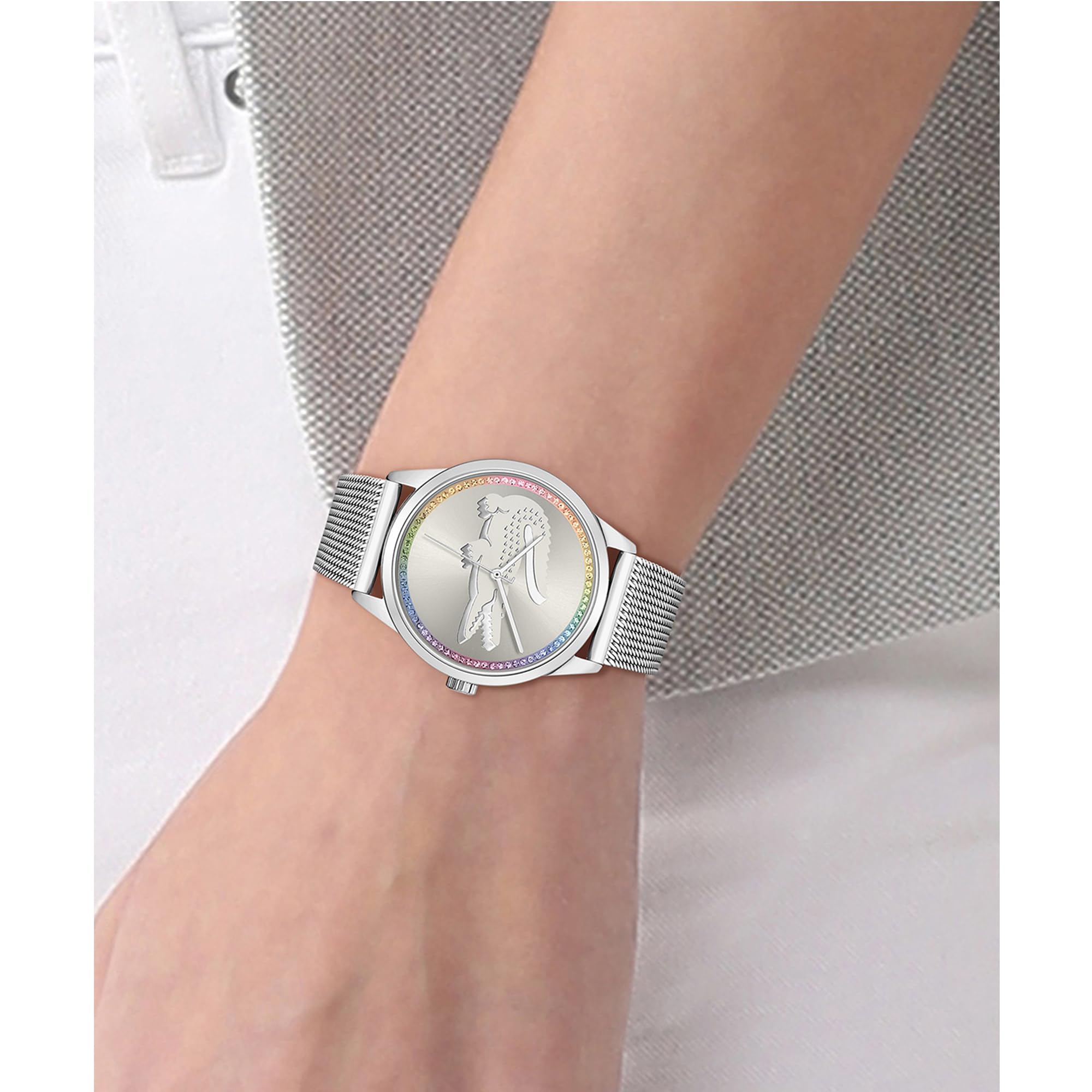 Lacoste Reloj Analógico de Cuarzo para Mujer Colección LADYCROC con Correa de Malla de Acero Inoxidable Plateada - 2001259