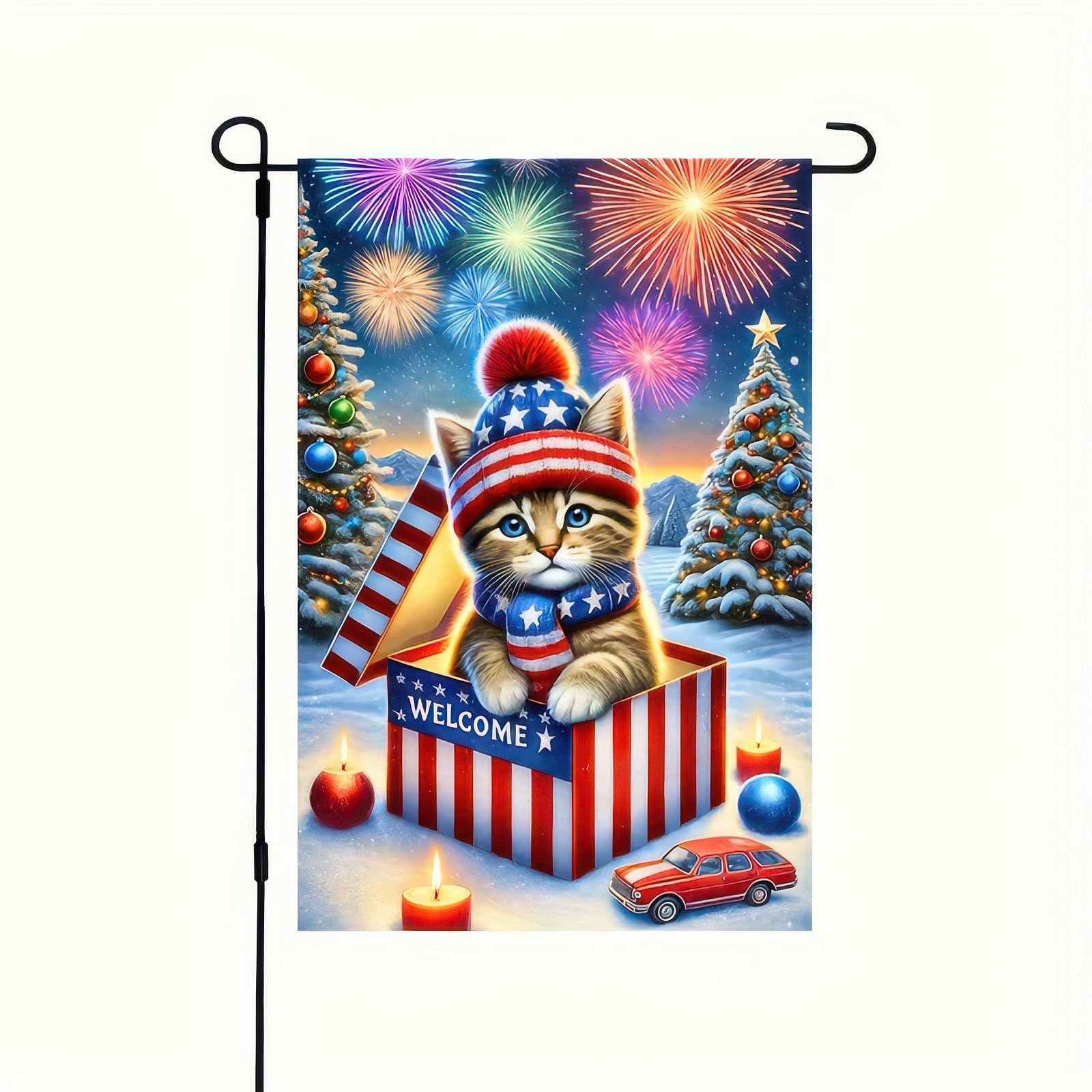 BlissYard Christmas Garden Flag Small 12x18 Inch Double Sided Polyester Cat Yard Flag Winter Yard Lawn Farmhouse Decoration Flag