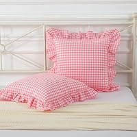 Vista 36 de juego de 2 fundas para cojín con volantes a cuadros negro/blanco, fundas de almohada decorativas de algodón lavado a cuadros estilo granja, fundas