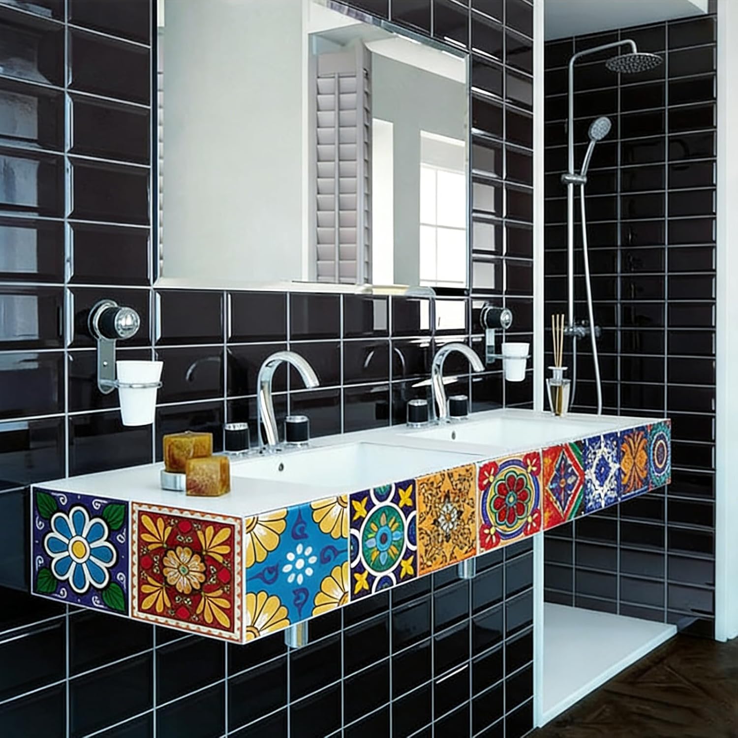 30 Pcs Mexican Talavera Peel and Stick Tile Stickers,Traditional Boho Floral Pattern Waterproof Decals for Kitchen Backsplash,Bathroom Wall,Stair Riser,Easy DIY Home Decor 4x4 Inch