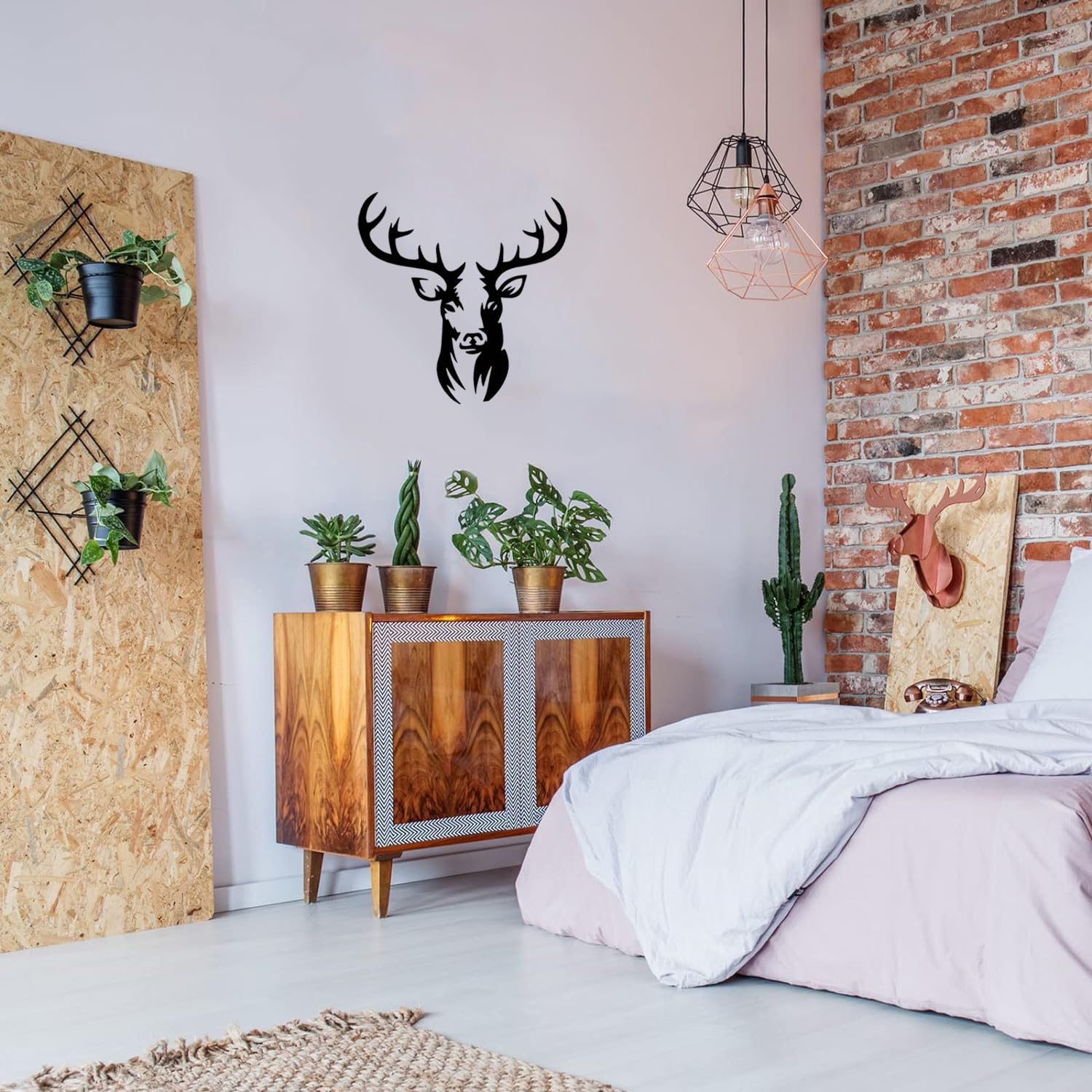 Huspox Grand Art Mural Cerf en Métal Décoration 41x45cm, Décoration de Chasse pour Salon