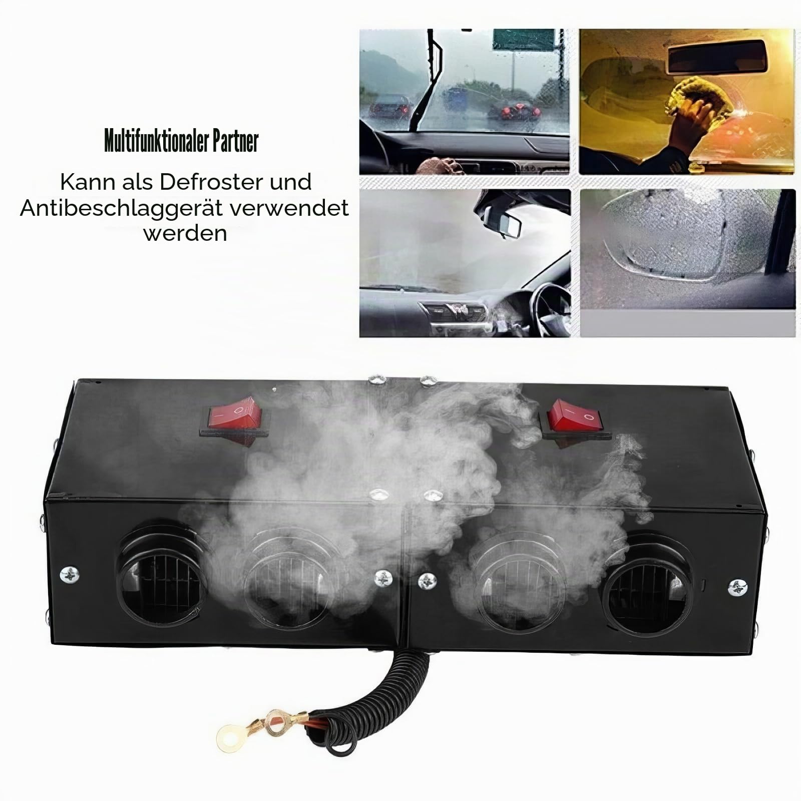 12V 360W Auto Heizlüfter Defroster, Riloer Tragbare Anti-Fog Heizung Mini-Autoheizung, Windschutzscheibe Demister Fenster Lüfter, Auto Winter Windschutz Demister Stumme Warmlüfter mit 4Ports