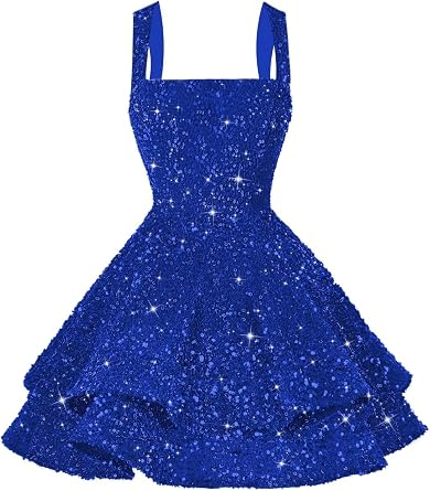 Sparkly Sequin Homecoming Dresses for Teens Tiered Sweet 16 Photo Short Cocktail Party Dress ZU011