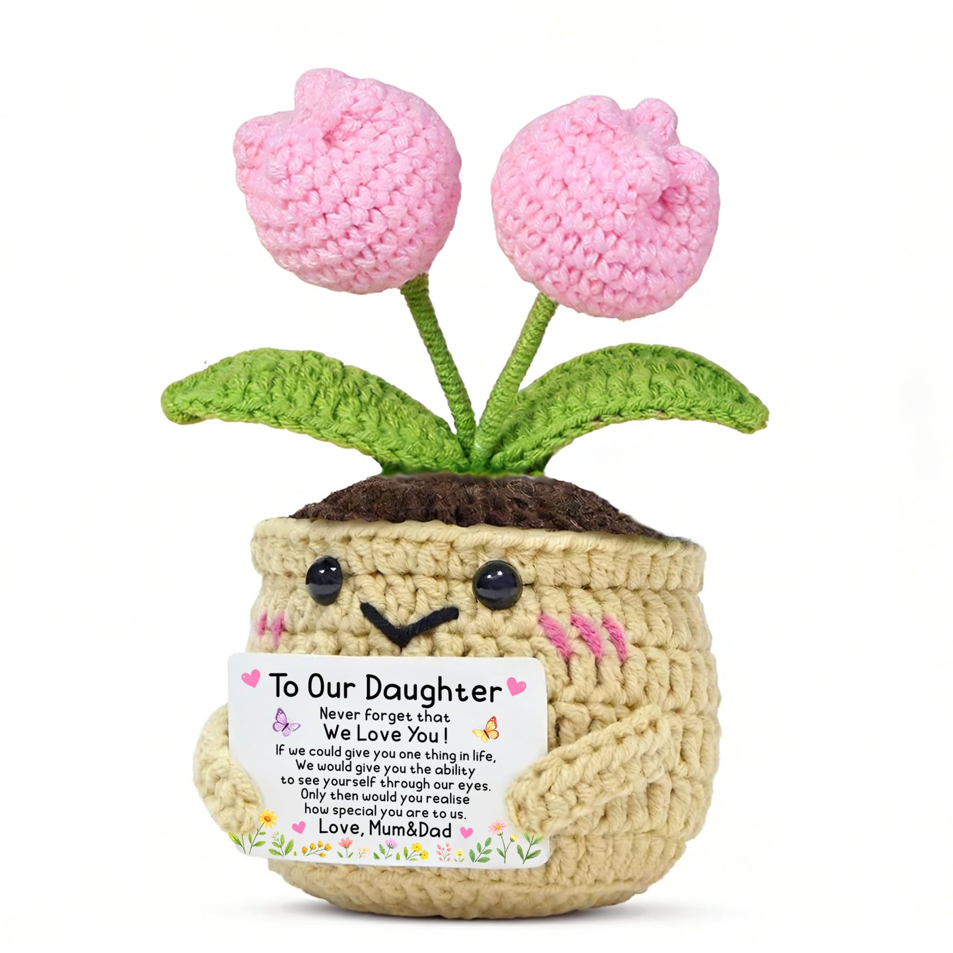 HULALA To Our Daughter Gifts From Mum And Dad For Daughter Birthday Christmas Graduation Gift Handmade Crochet Pink Tulip Flower With Card Decoration Ornament Presents — image 1