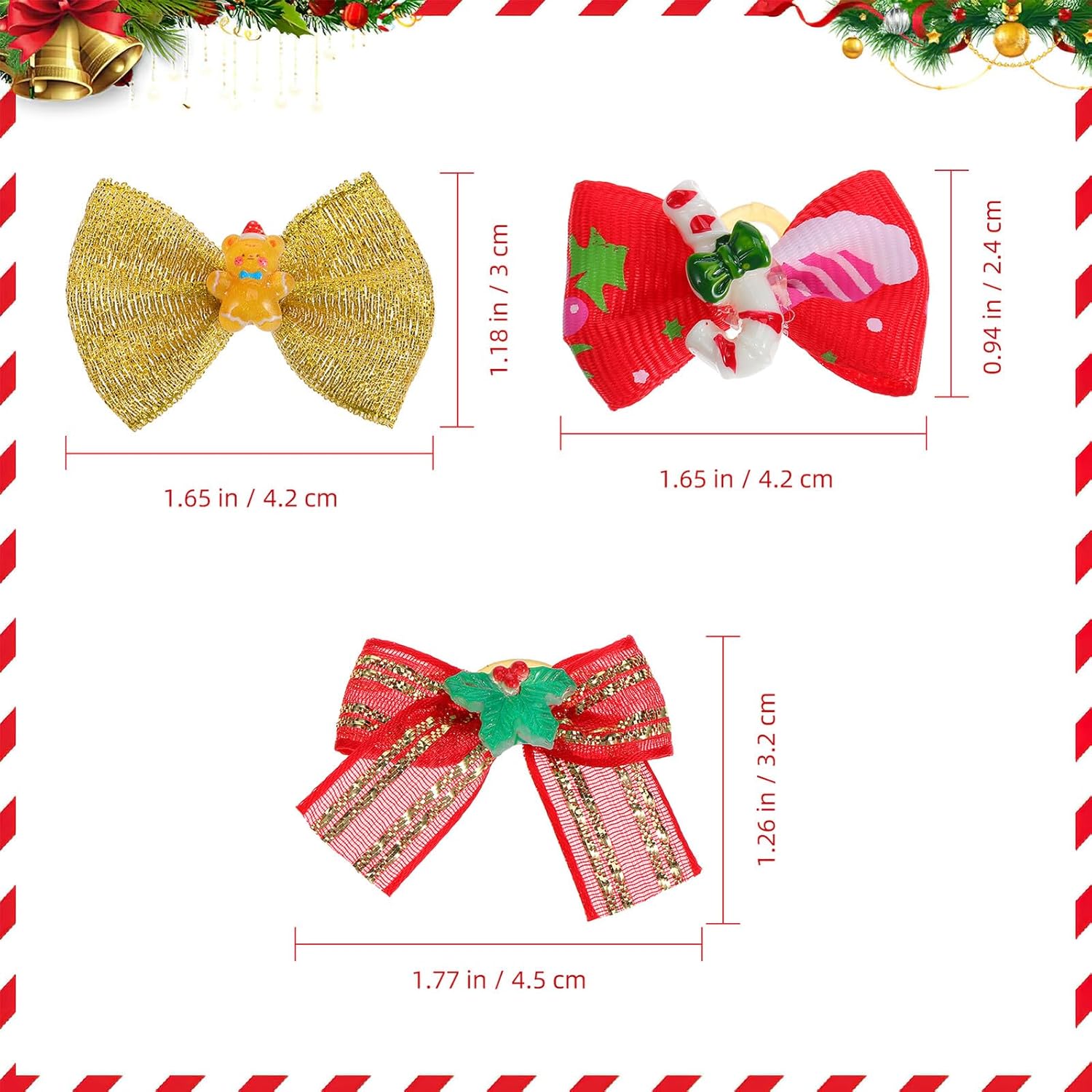 50 Pieces Christmas Dog Bows with Elastic Band Holiday Accessories for Pets Comfortable and Safe Design for Dogs and Cats Christmas 3