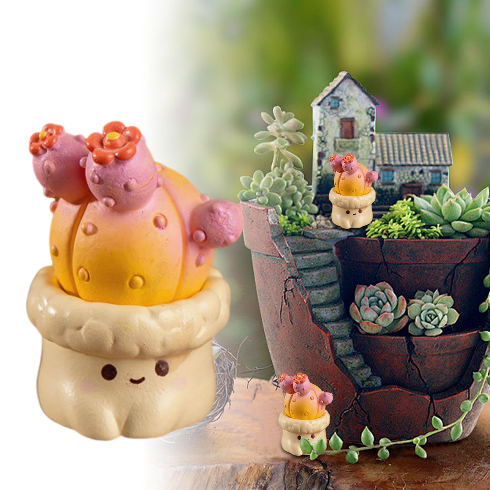 Pinenjoy 12 statuette di cactus in miniatura, mini piante in vaso, in resina, piante grasse, topper per torta fai da te, casa delle bambole, giardino