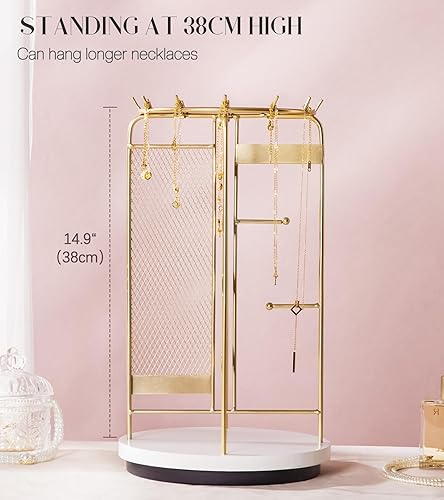 Miniatura 5 de Homde Soporte de joyería grande para tocador organizador de collar de aretes para mujeres modernas - Pulsera de reloj de metal Soporte giratorio que