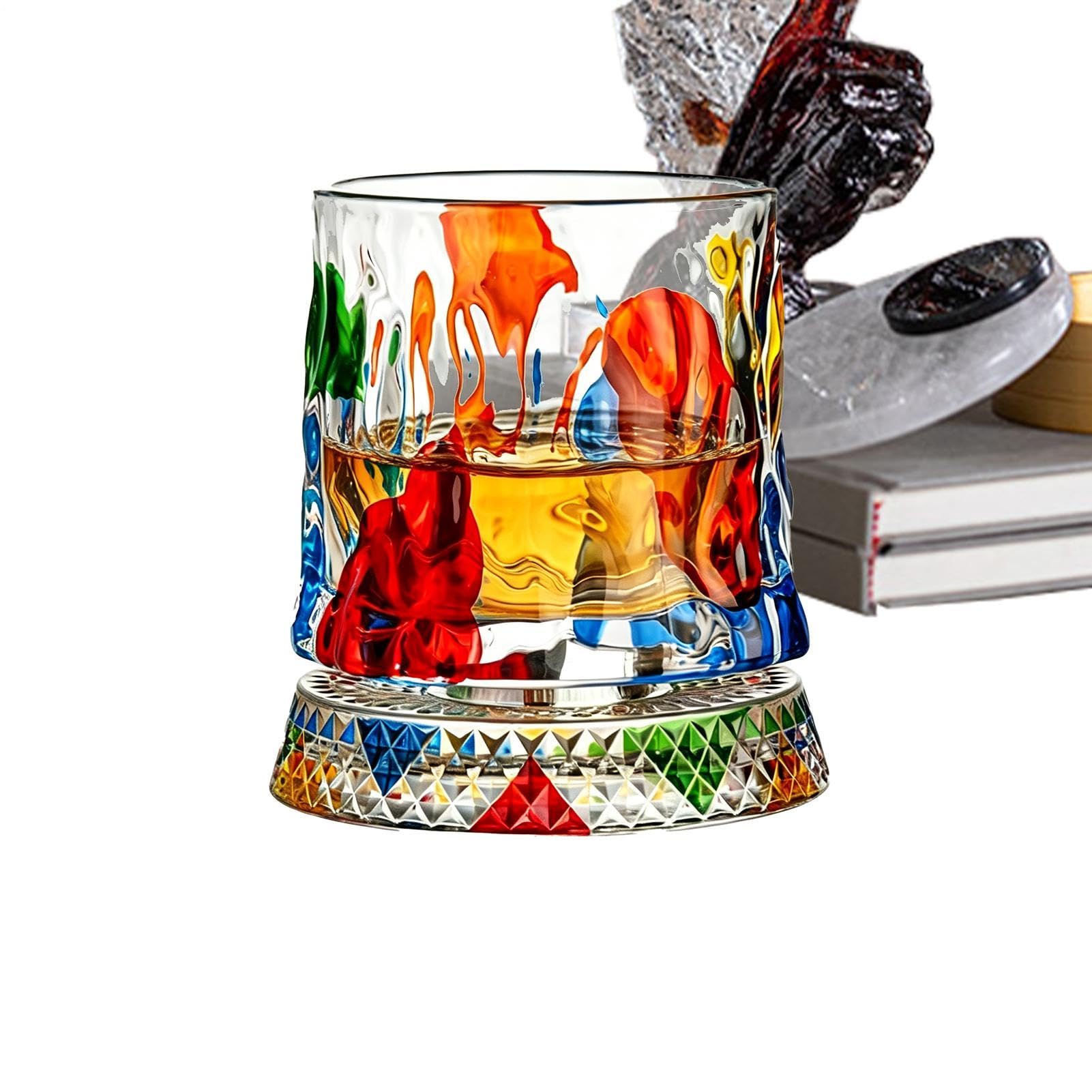 Verre à whisky décoré avec base rotative pour dégustation de vin