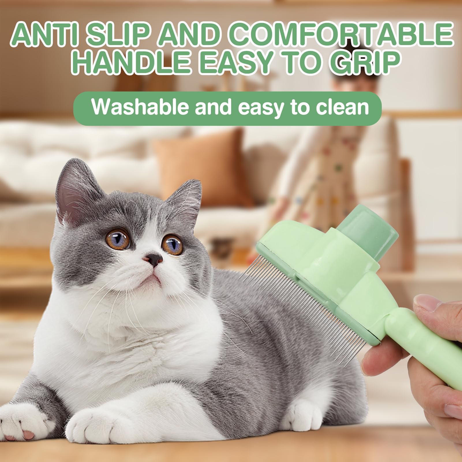 2PCS Detangling Pet Comb for Dogs and Cats Self-Cleaning Grooming Tool with Short and Long Stainless Steel Teeth - Image 4