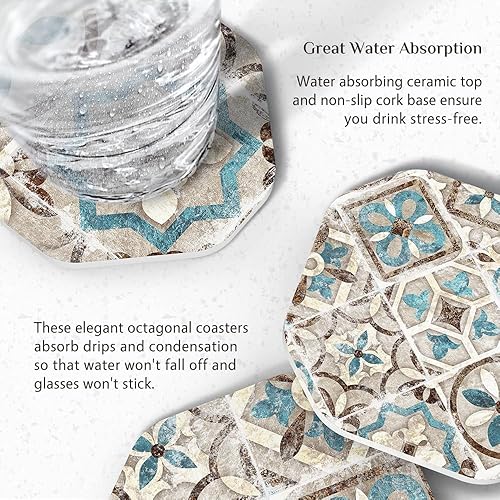 Miniatura 3 de UMIRRO Posavasos para decoración de mesa auxiliar, posavasos rústicos retro bohemios, tapetes absorbentes para mesa de madera, estilo mandala,