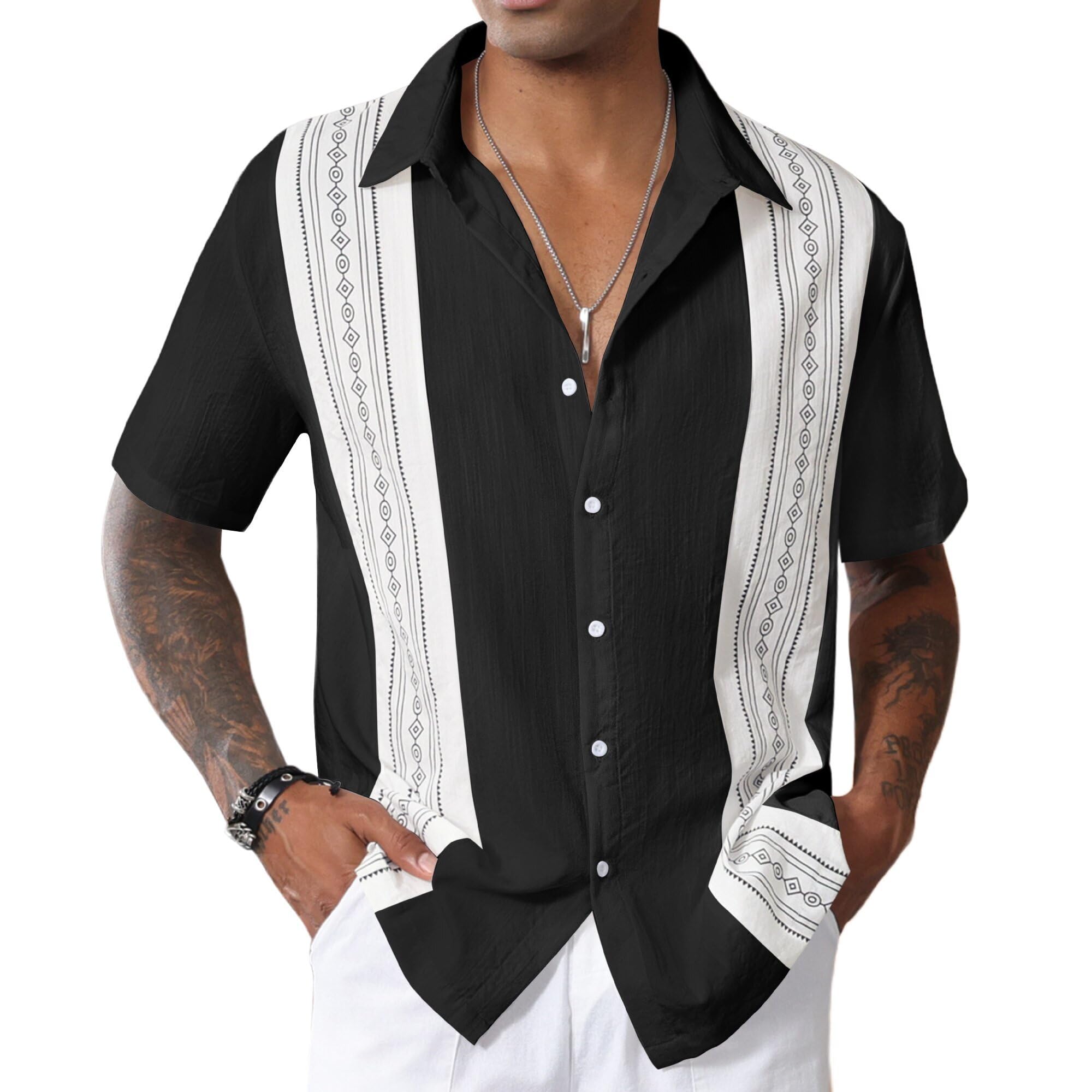 Bowling Hemd Herren Kurzarm Vintage Print Shirt Button Down Hawaii Holiday Hemd Männer M-3XL