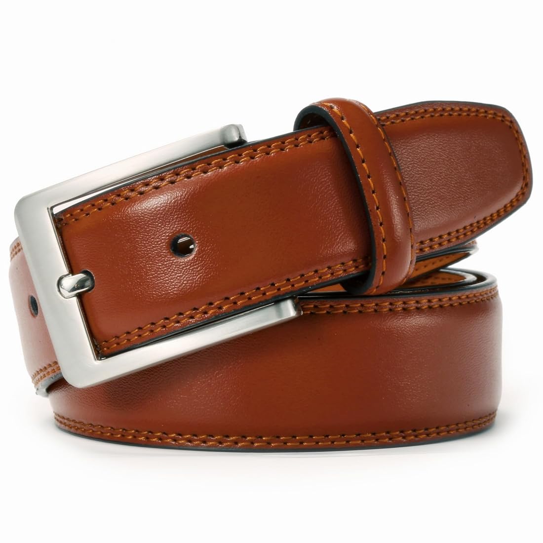 XOUXOU Men's Genuine Leather Belt - Classic Prong Buckle, Coffee Color, Size 42 (Fits Waist 40) - View #12